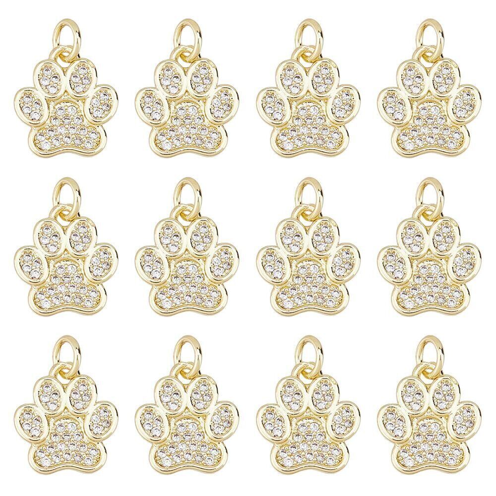 3929 12pcs Cat Dog Paw Print Charms 18K Gold Plated Animal Charm Cubic
